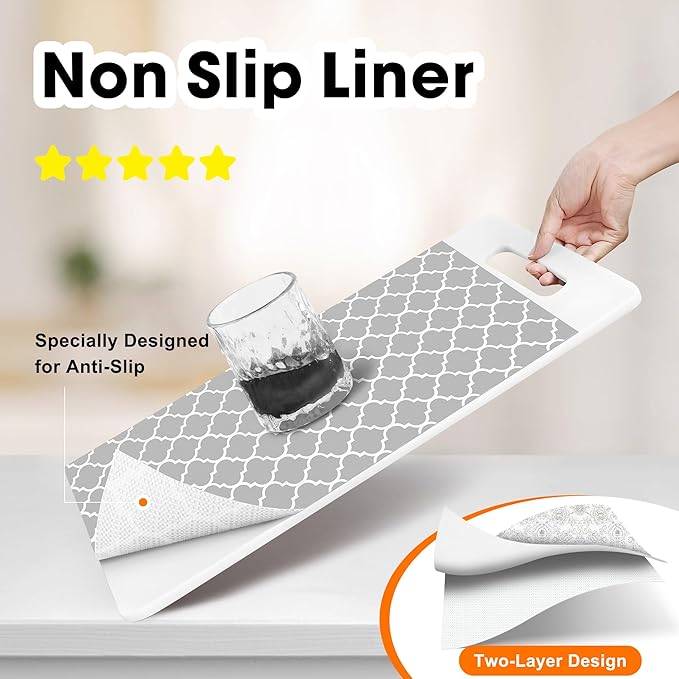 Gopas Drawer and Shelf Liner for Kitchen Cabinets Non-Adhesive, Non-Slip Cabinet Liner Shelf Paper Strong Grip Waterproof Easy to Clean for Kitchen Shelves Cupboard, Gray Lantern,17.5IN X 10FT