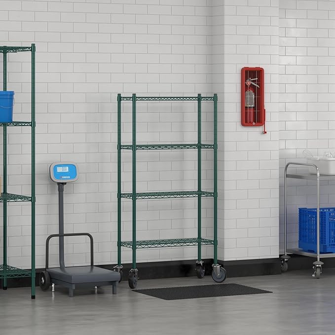 Commercial NSF Listed Green Epoxy Mobile Wire Shelving Kit 12" x 30" x 60", with 4 Shelves Perfect for Warehouse, Walk-in Refrigerator, Freezer, Grocery Store, Restaurant, Dishroom