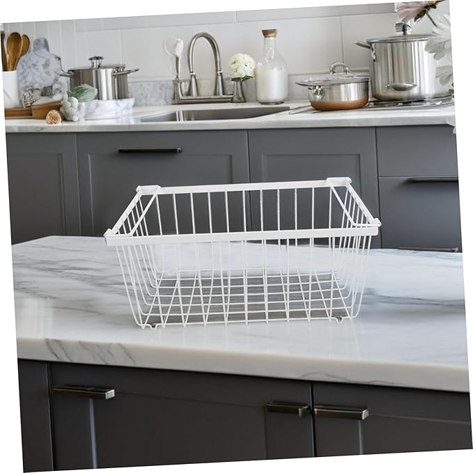 HOMSFOU Deep Freezer Wire Storage Basket Metal Refrigerator Organizer Bin Handles Vertical Sides
