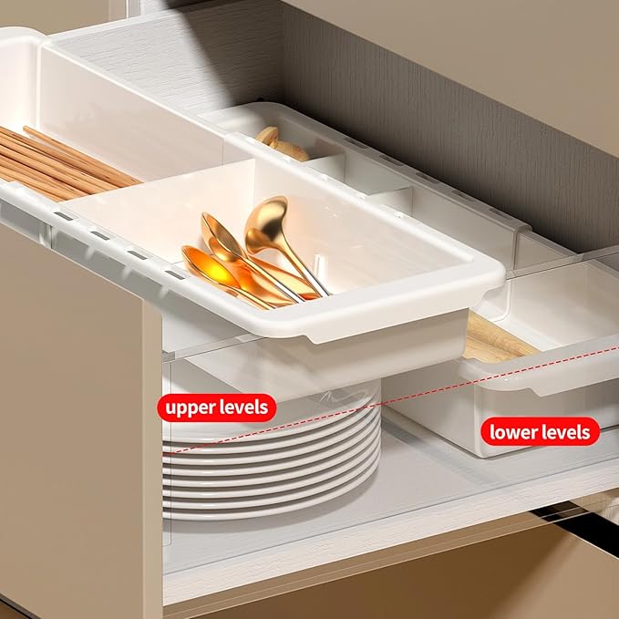 Plastic Drawers Organizer for Office Bathroom Bedroom Kitchen Desk - 1 Layers More White Storage Tray - Expandable 11.4-18.1 Inches