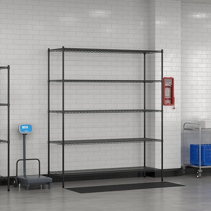 Commercial NSF Listed Black Epoxy Stationary Wire Shelving Kit 24" x 72" x 86", with 5 Shelves Perfect for Warehouse, Walk-in Refrigerator, Freezer, Grocery Store, Restaurant, Dishroom