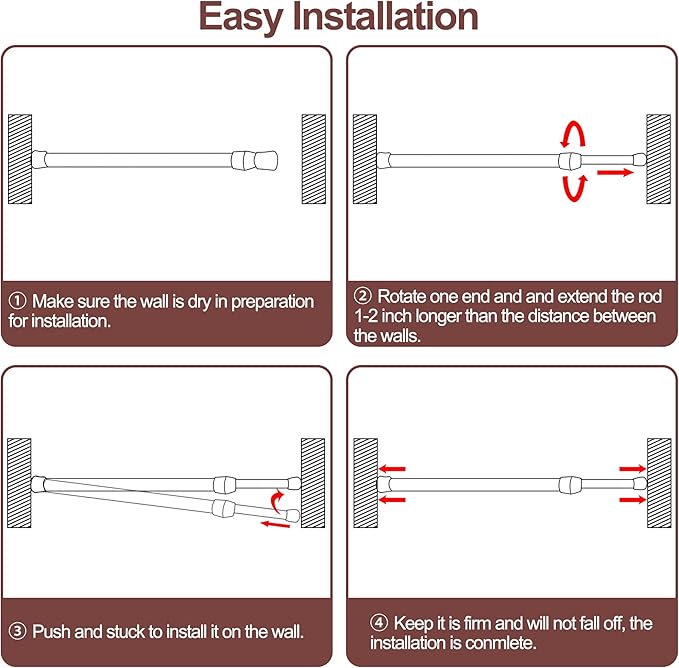 SIQUK 6 Pack Cupboard Bars Adjustable Spring Tension Rods Wood Grain Refrigerator Bar Extendable Rod for DIY Projects, 15.7" to 28"
