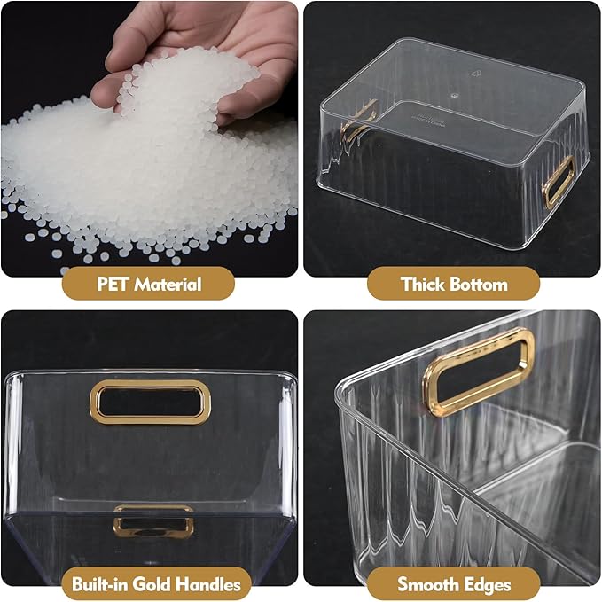 Clear Plastic Storage Bin, 4 Pack Pantry Organizer Containers