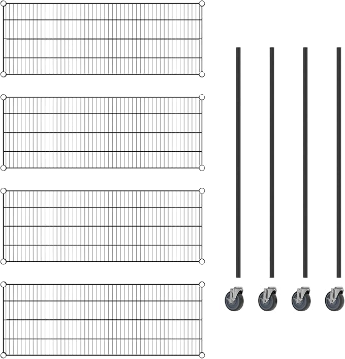 Commercial NSF Listed Black Epoxy Mobile Wire Shelving Kit 18" x 48" x 60", with 4 Shelves Perfect for Warehouse, Walk-in Refrigerator, Freezer, Grocery Store, Restaurant, Dishroom