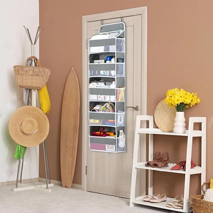 Over The Door Organizer, 5 Shelves Closet Door Hanging Organizer with 10 Mesh Pockets,for Bedroom,Bathroom,Pantry,Nursery (Gray)