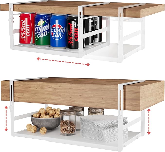 Under Shelf Storage Basket Organizer Expandable - Adjustable Width Height Cabinet Space Saver - Clip On Metal Hanging Rack - 30lb Capacity Kitchen Office Bathroom Declutter Solution - 2 Pack, White