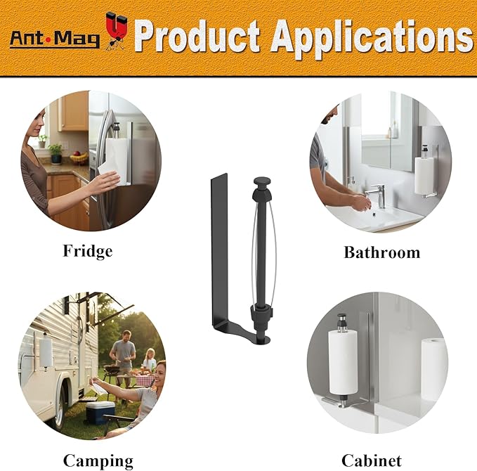 Ant Mag Magnetic Paper Towel Holder with One Hand Paper Tear and Adjustable Damping Effect Strong Magnet Ideal for Kitchen Refrigerator Cruise & Grill,Black