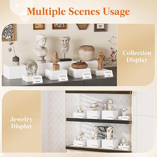 Lifewit 8 PCS Buffet Risers and Stands, Food Risers for Buffet Table, Catering Dessert Cake Holder for Party, Collectibles Jewelry Display Shelf, Nesting Cube Boxes, White, (6",7",7.8",8.3")