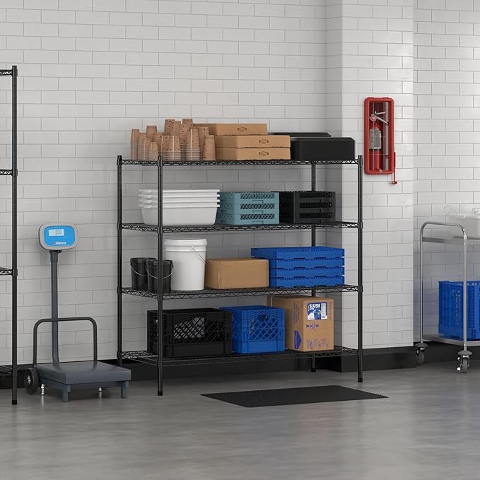 Commercial NSF Listed Black Epoxy Stationary Wire Shelving Kit 24" x 54" x 54", with 4 Shelves Perfect for Warehouse, Walk-in Refrigerator, Freezer, Grocery Store, Restaurant, Dishroom