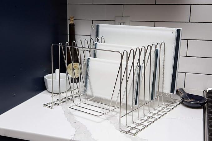 Thirteen Chefs Stainless Steel Cutting Board Rack - Ten 1" Slots fits Baking Sheets, Pans and Lids - Commercial Grade Organizer and NSF Stamped for Restuarants and Kitchens