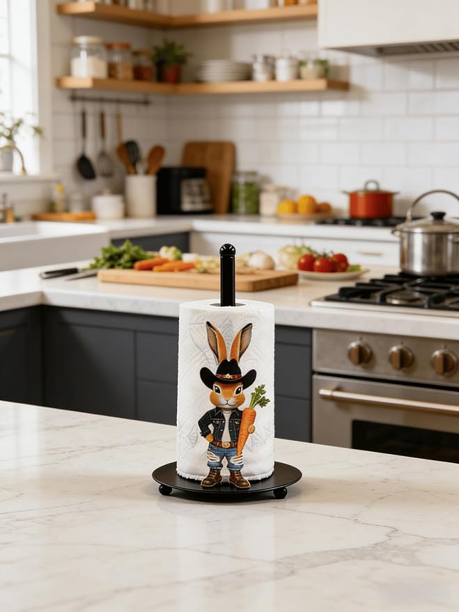 Bunny Paper Towel Holder Countertop, Freestanding Paper Roll Holder,Easy One-Hand Tear Kitchen Paper Towel Stand with Weighted Base,Cute Animal Home Decor for Kitchen and Bathroom Countertop(1 Pack)