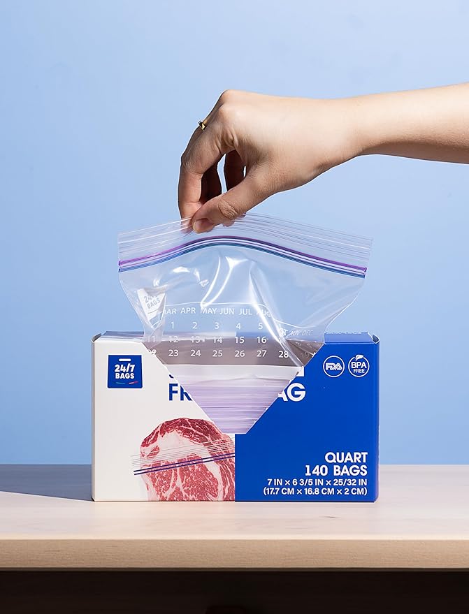 Bulk Snack Freezer Bags - 1200 Count with Expandable Bottom and New Calendar Feature, Easy Fill (4 Boxes of 300)