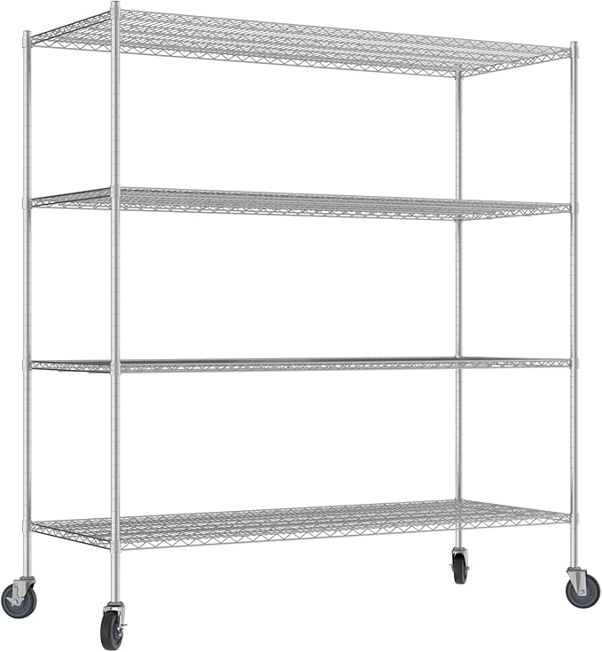 Commercial NSF Listed Chrome Mobile Wire Shelving Kit 30" x 72" x 80", with 4 Shelves Perfect for Warehouse, Walk-in Refrigerator, Freezer, Grocery Store, Restaurant, Dishroom