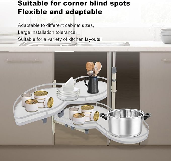 DYRABREST Blind Corner Cabinet Organizer Pull Out, 2-Tier Rotating Basket Shelves for Corner Cabinet, Left Opening Kitchen Cabinet Storage Organizer with Adjustable Height