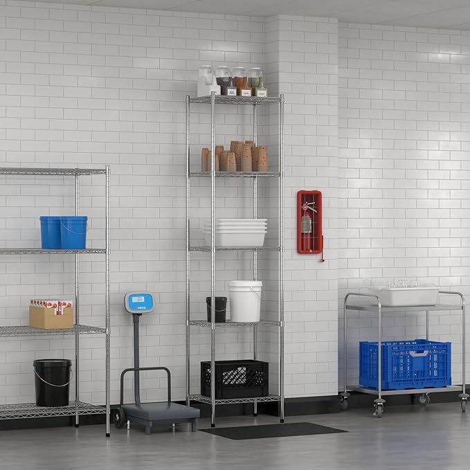 Commercial NSF Listed Chrome Stationary Wire Shelving Kit 18" x 24" x 96", with 5 Shelves Perfect for Warehouse, Walk-in Refrigerator, Freezer, Grocery Store, Restaurant, Dishroom
