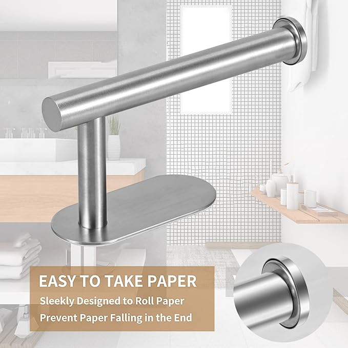 Toilet Paper Holder - Self Adhesive Toilet Paper Holder Wall Mount for Bathroom, SUS 304 Stainless Steel Command Strip Toilet Paper Roll Holder Stick On, No Drilling - Brushed Nickel（2 Pcs）