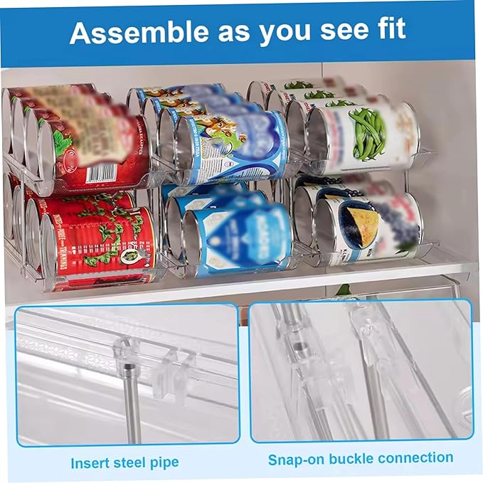 3-Tier Clear Plastic Can Organizer for Pantry, Stackable Canned Food Holder for Kitchen Cabinet, Counter & Refrigerator
