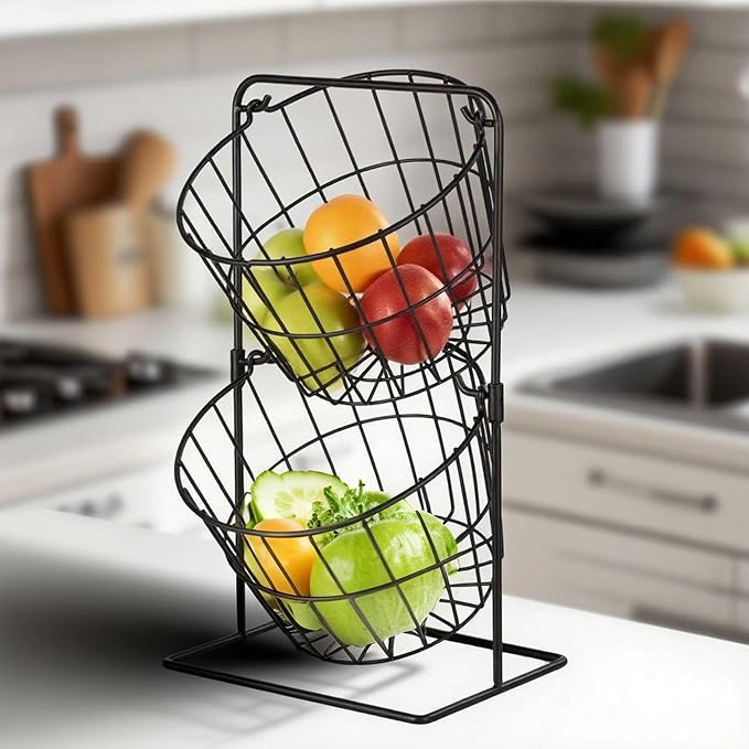 2 Tier Coffee Pod Holder - K Cup Holder Organizer,Hanging Basket Stand for Kitchen Countertop,Coffee Bar Accessories, Metal Black