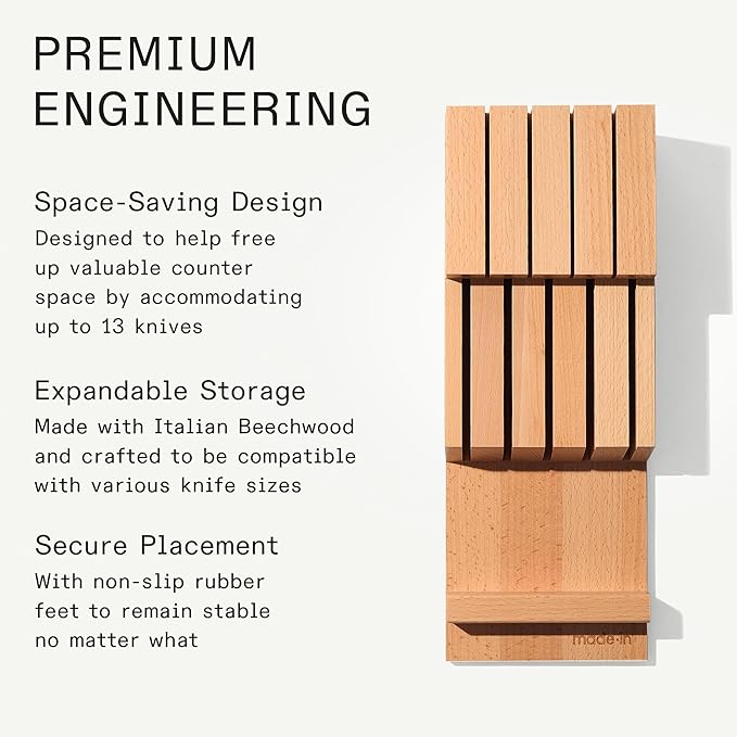 Made In Cookware - 9 Piece Knife Organizer - Italian Beechwood - Crafted in Italy