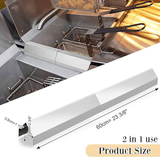 2 Pcs Deep Fryer Splash Guard Stainless Steel Joining Strip 20 Gauge Thickness Commercial Deep Fryer Joint Adapter Connector Curved Parts(23"L x 1 1/2"Wx2"H)