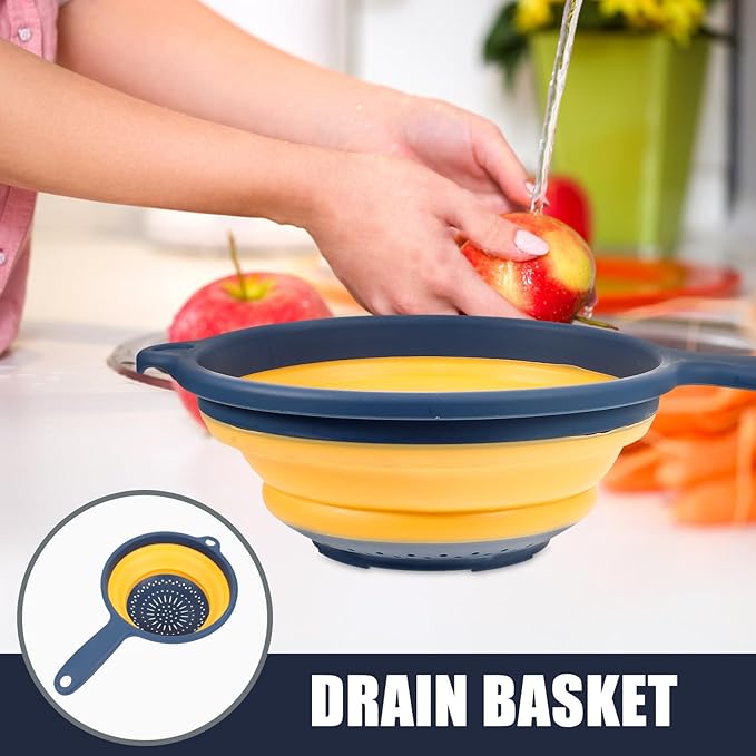 BESPORTBLE Folding Vegetable Drain Basket over Sink Colander Kitchen Storage Basket with Handle Orange Hollow Design for Washing Produce Random Style
