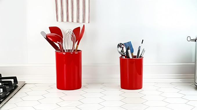 Reston Lloyd Multipurpose Utensil/Crock Holders Organize Wide Variety of Sizes of Utensils & Tools, Includes Large, & Miniature, Red