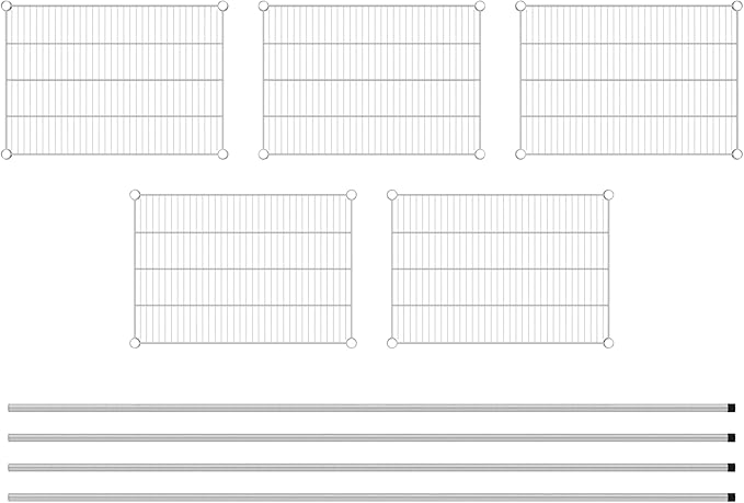 Commercial NSF Listed Chrome Stationary Wire Shelving Kit 21" x 30" x 96", with 5 Shelves Perfect for Warehouse, Walk-in Refrigerator, Freezer, Grocery Store, Restaurant, Dishroom