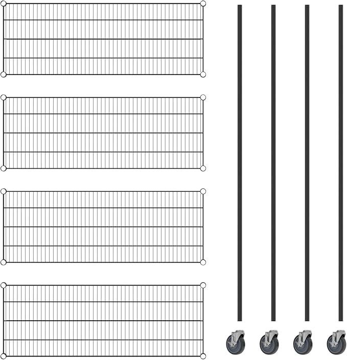 Commercial NSF Listed Black Epoxy Mobile Wire Shelving Kit 18" x 48" x 80", with 4 Shelves Perfect for Warehouse, Walk-in Refrigerator, Freezer, Grocery Store, Restaurant, Dishroom