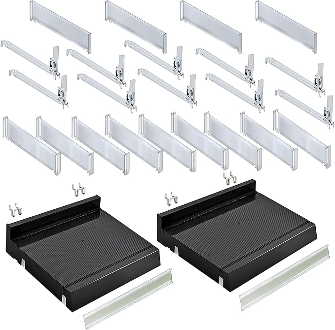 Azar Displays 225830-TALL-BLK Adjustable Tall Divider Bin Cosmetic Tray with Pushers - Customize Slot Size to Product, Black 2-Pack