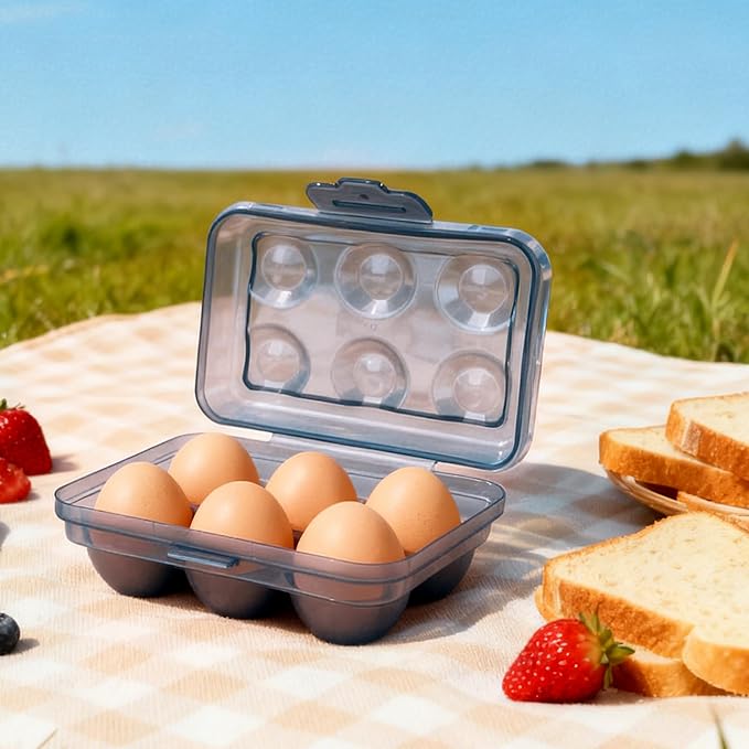 Portable Stackable Egg Storage Box, 2-Pack 6-Count Egg Holders with Lids for Refrigerator, Travel & Camping, Blue PP Egg Tray Organizer