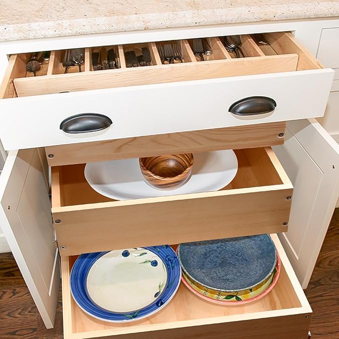 Pull Out Drawers For Cabinets, 17''W×21''D×19''H Soft Close Slide Out Wood Shelves Storage Organizer for Kitchen, 3-Tier, Finished, Heavy-Duty, Bottom Assembly