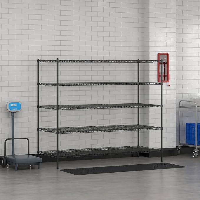 Commercial NSF Listed Black Epoxy Stationary Wire Shelving Kit 30" x 72" x 64", with 5 Shelves Perfect for Warehouse, Walk-in Refrigerator, Freezer, Grocery Store, Restaurant, Dishroom