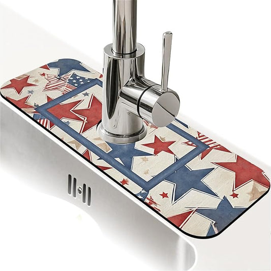 Kitchen Sink Splash Guard，Abstract stars Faucet Mat Sink Gadgets-Super Absorbent Fast Drying Mat Drip Catcher for Kitchen, Bathroom,Sink Mat, Dish Drying Mat, Bathroom(15" X 5.5" )