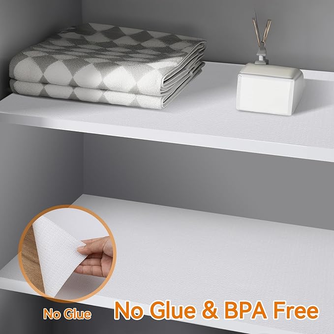 Shinlendid Shelf and Drawer Liner for Kitchen Cabinets Non-Adhesive, Strong Grip Non-Slip Thickened Cabinet Liners for Shelves, Waterproof Mats for Dresser Cupboard, White, 24 in x 20 Feet