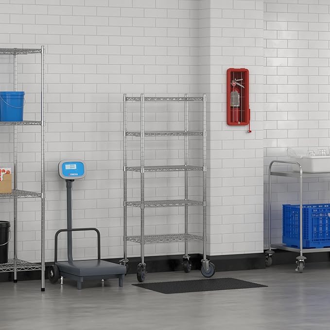 Commercial NSF Listed Chrome Mobile Wire Shelving Kit 14" x 24" x 60", with 5 Shelves Perfect for Warehouse, Walk-in Refrigerator, Freezer, Grocery Store, Restaurant, Dishroom