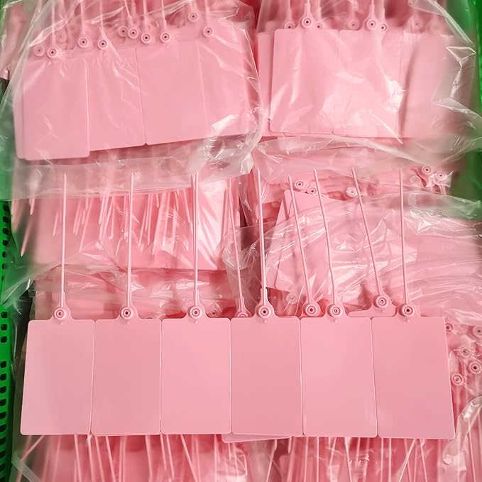 LeadSeals 100 Plastic Shipping Tags - Waterproof, Writable, Hanging Tags with One Pink Marker Pen