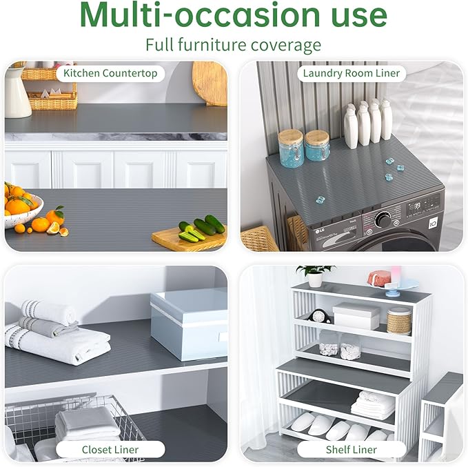 Shelf and Drawer Liner for Kitchen Cabinet, Non-Adhesive 18in x 240in Waterproof Durable Thickened EVA Material Easy-to-Cut Contact Paper Non Slip Mat for Refrigerator, Cupboard, Dresser