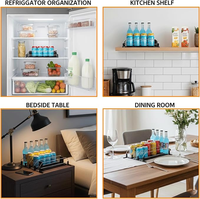 Drink Organizer For Fridge Large Capacity 5 Row Soda Can Organizer, Automatic Pusher Glide with Removable Dividers For Drink Organizer, Can Holders For Fridge, Space-Saving Can Dispenser For Kitchen