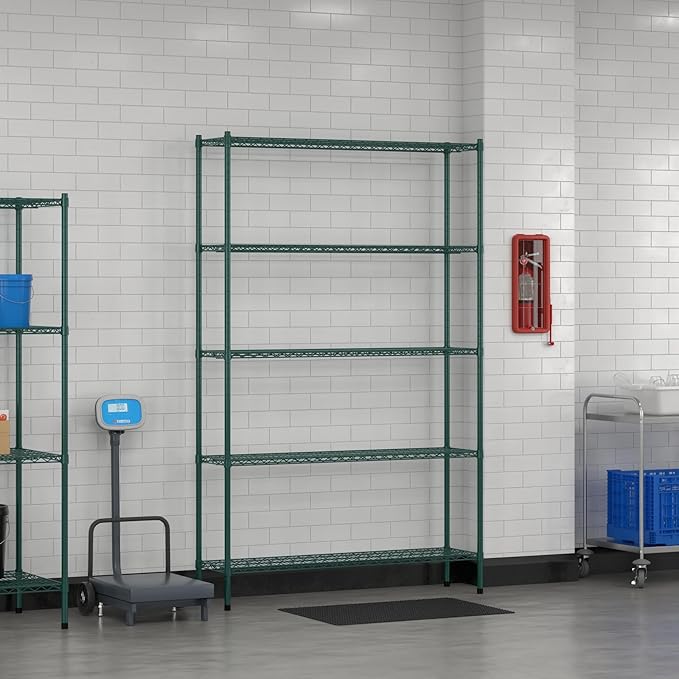 Commercial NSF Listed Green Epoxy Stationary Wire Shelving Kit 14" x 54" x 86", with 5 Shelves Perfect for Warehouse, Walk-in Refrigerator, Freezer, Grocery Store, Restaurant, Dishroom