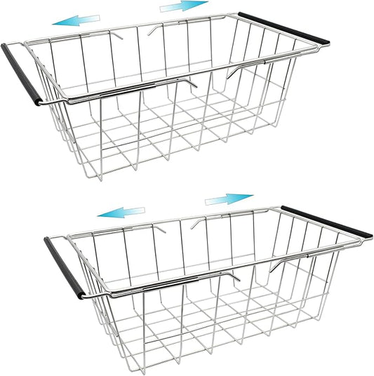 Orgneas Expandable Chest Freezer Basket, Stainless Steel Hanging Deep Freezer Organizer Bins Adjustable Handles (16.5" ~ 20") Wire Basket Storage Rack, Fits 5 Cu.FT and 7 Cu.Ft Chest Freezer