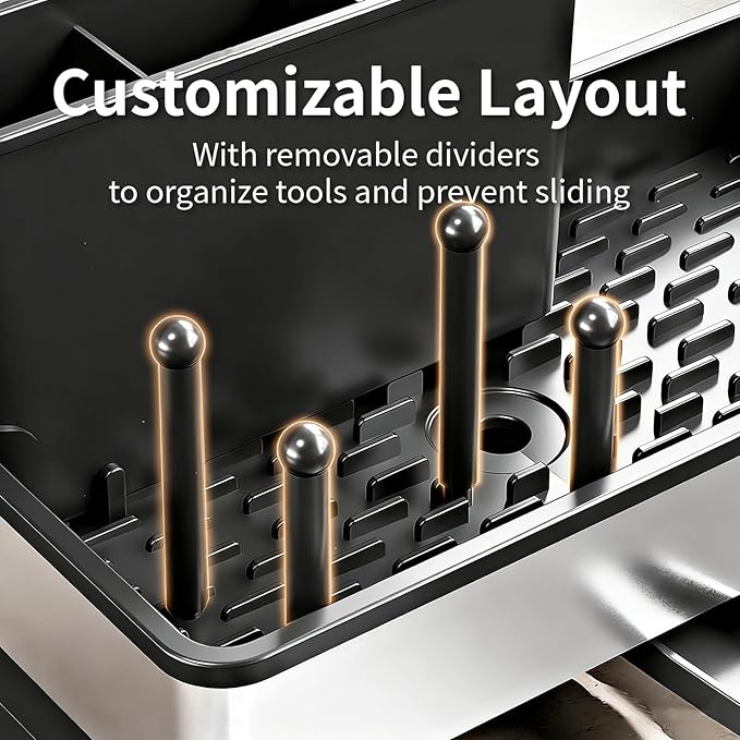 Sponge Holder for Kitchen Sink, Stainless Steel Sink Caddy with Brush Holder, Dishcloth Rack and Holds Soap Dispenser, Auto-Drain Rustproof Countertop Organizer (White)