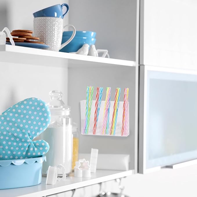 White Acrylic Straw Holder & Tumbler Organizer for Cabinet Door, Countertop – Reusable Straw Storage Dispenser, Kitchen Cabinet Organizer for Straws, Accessories (transparent)