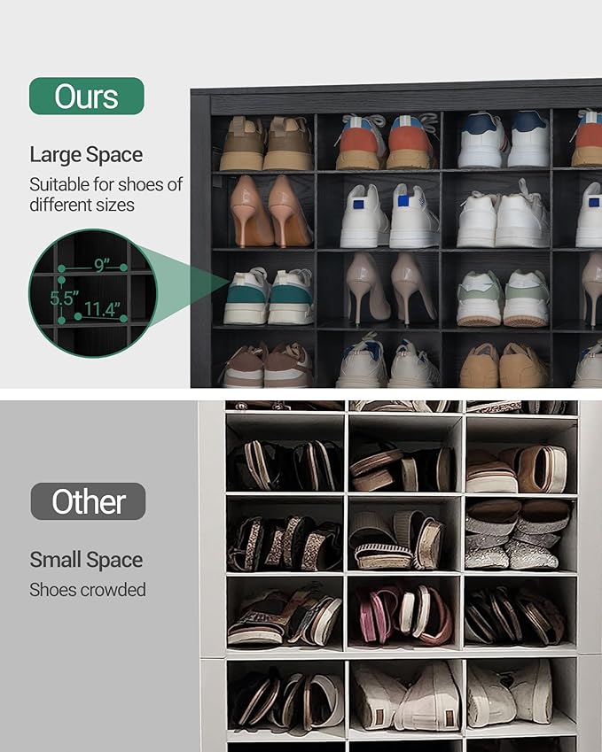 Shoe Storage Cabinet, 48 Pairs Free Standing Closet Organizer, 9 inch Widened Cell Wood Shoe Organizer, 12 Tiers Vertical Space Saving Shoe Rack for Entryway, Cloakroom, Black SR39604X