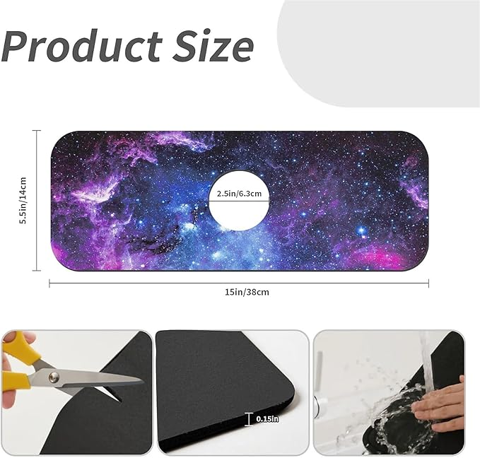 Kitchen Sink Splash Guard，beautiful nebula Faucet Mat Sink Gadgets-Super Absorbent Fast Drying Mat Drip Catcher for Kitchen, Bathroom,Sink Mat, Dish Drying Mat, Bathroom(15" X 5.5" )