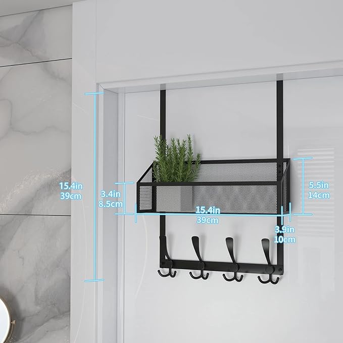 Over The Door Hooks Organizer, Coat Rack Over The Door Storage Hanger Towel Rack, Back of Door Storage Organizer for Bathroom,Bedroom,Kitchen,Office (Black, 2-Tier)