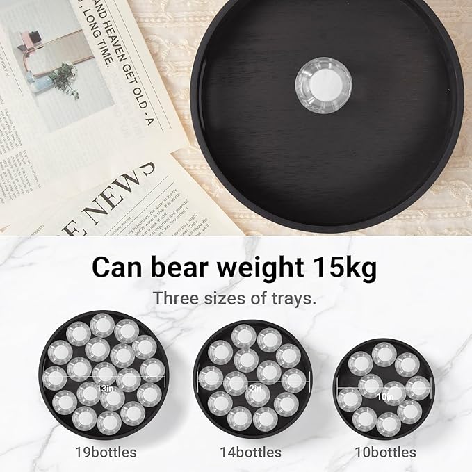 13in Bamboo Lazy Susan Organizer Turntable for Cabinet for Table Top, Spice Organization Round Rotating Serving Tray Turntable Seasoning Organizer for Kitchen(Black Bamboo)