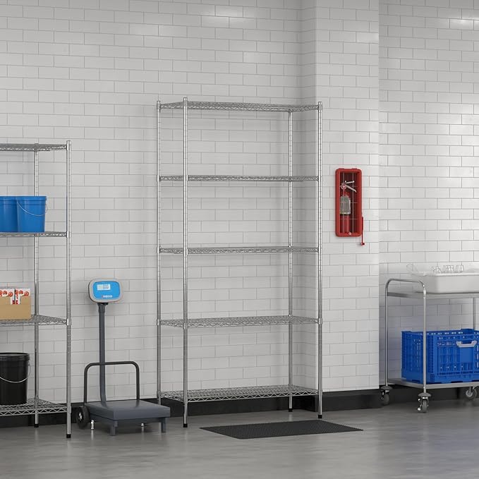 Commercial NSF Listed Chrome Stationary Wire Shelving Kit 18" x 42" x 86", with 5 Shelves Perfect for Warehouse, Walk-in Refrigerator, Freezer, Grocery Store, Restaurant, Dishroom