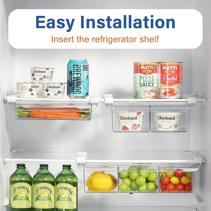 Bronkeeper Pull-Out Fridge Drawer Organizer - Under Shelf Storage Bins for Refrigerator Organization for Fruits Vegetables, Cheese & Deli (Tall & Narrow with dividers)