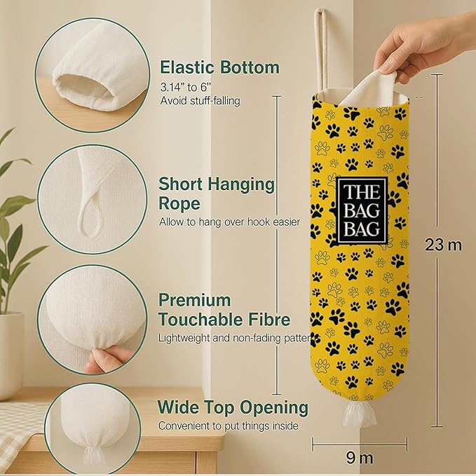 The Bag Bag Grocery Bags Holder, Pet Paw Print Plastic Bags Holder, Reusable Hanging Trash Sack Dispenser, Plastic Sack Storage Container Dispenser, Kitchen Gift For Women Family Friends