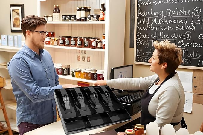 Cash Register Drawer Insert Tray with for Money Storage, Banks Supermarkets Stores,Black (4 Bill & 3 Coin)
